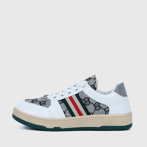 Retro Style Round Toe Stripped Lace Up Women Sneakers - White |image