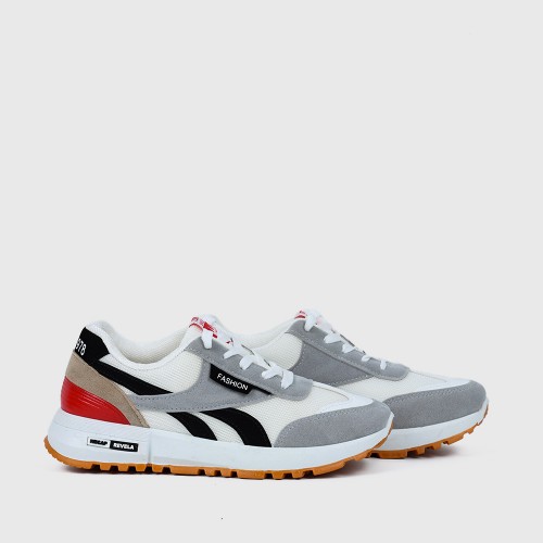 Mesh Striped Patchwork Comfortable Lace Up Sports Sneakers - White |image