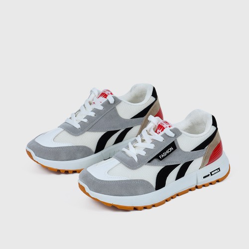 Mesh Striped Patchwork Comfortable Lace Up Sports Sneakers - White |image