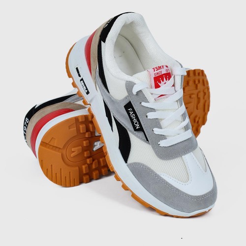 Mesh Striped Patchwork Comfortable Lace Up Sports Sneakers - White |image