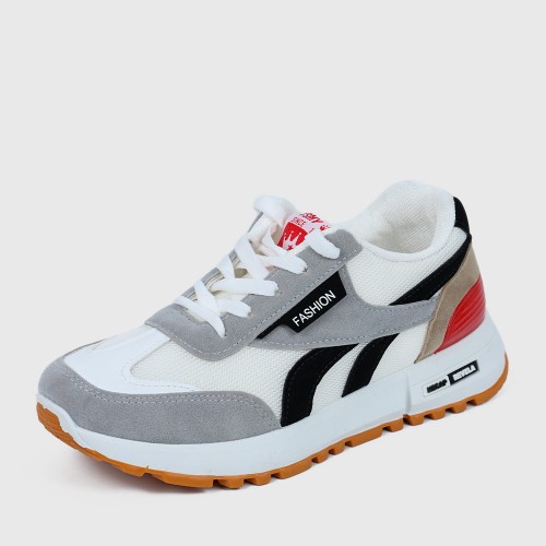 Mesh Striped Patchwork Comfortable Lace Up Sports Sneakers - White |image