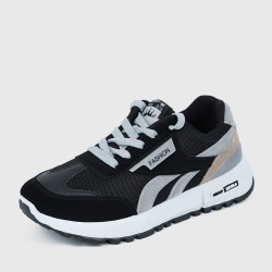 Mesh Striped Patchwork Comfortable Lace Up Sports Sneakers - Black