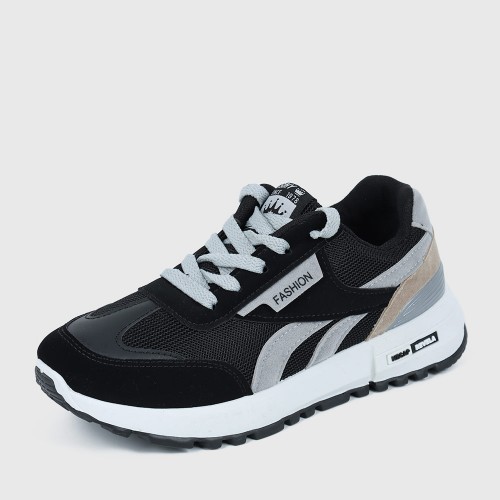 Mesh Striped Patchwork Comfortable Lace Up Sports Sneakers - Black |image