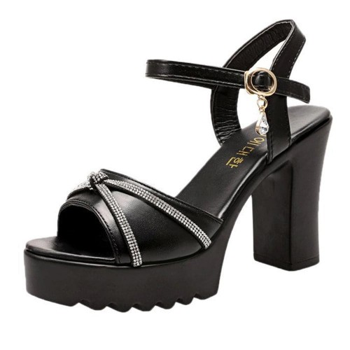 Fish Mouth Platform Buckle Strap Bohemian Women Heels - Black |image