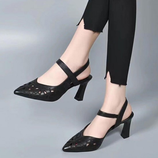 Stylish Pointed Toe Splicing Women High Heels Sandals Black |image