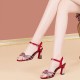 Braided Thin Strap Rhinestone Women High Heels Red |image