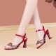 Braided Thin Strap Rhinestone Women High Heels Red |image