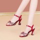 Braided Thin Strap Rhinestone Women High Heels Red |image