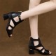Open Toe Hollow Back Zipper Women High Heels Sandals - Black |image