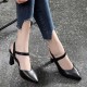 Elegant Pointed Toe Leather Strap Women High Heels Black |image
