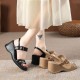 Platform Thick Soled Strapped Square Toe Women Wedge Sandals - Black |image