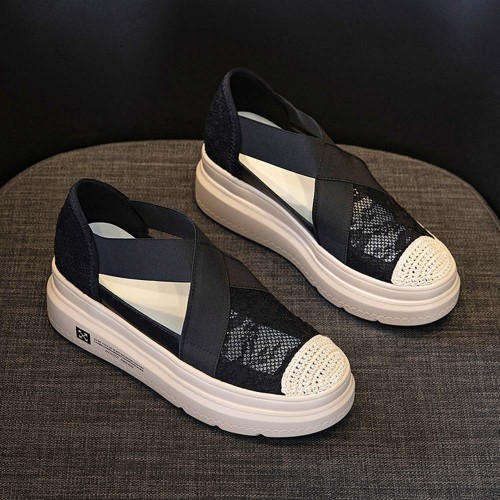 Thick Soled Hollow Breathable Pedal Loafer Casual Shoes Black |image