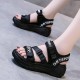 Velcro Thick Soled Strappy Open Toe Sports Sandals - Black |image