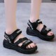 Velcro Thick Soled Strappy Open Toe Sports Sandals - Black |image