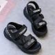 Velcro Thick Soled Strappy Open Toe Sports Sandals - Black |image