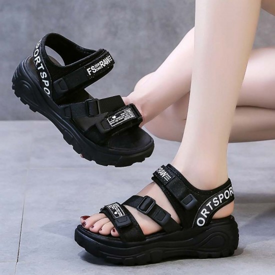 Showing image for Velcro Thick Soled Strappy Open Toe Sports Sandals - Black Velcro Thick Soled Strappy Open Toe Sports Sandals - Black |image