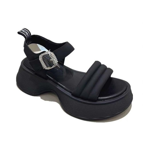 Buckle Closure Strappy Open Toe Muffin Sandals - Black |image