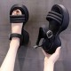 Buckle Closure Strappy Open Toe Muffin Sandals - Black |image