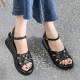Multi Strapped Buckle Closure Ankle Wedge Women Sandals Black |image