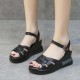 Multi Strapped Buckle Closure Ankle Wedge Women Sandals Black |image