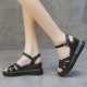 Multi Strapped Buckle Closure Ankle Wedge Women Sandals Black |image
