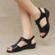 Zipper Open Toe Thick Soled Hollow Wedge Sandals Black |image