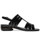 Rome Style Patent Leather hollow out Straped Low Heel Sandals - Black |image