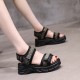 Platform Fish Mouth Velcro Soft Bottom Wedge Sandals - Black |image