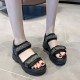 Platform Fish Mouth Velcro Soft Bottom Wedge Sandals - Black |image