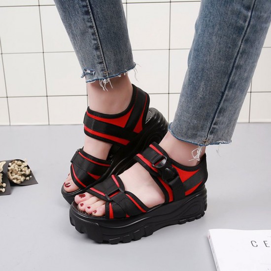 Showing image for Peep Toe Ankle Strap Thick Sole Muffin Wedge Sandals - Black Peep Toe Ankle Strap Thick Sole Muffin Wedge Sandals - Black |image