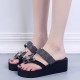 Bohemian Flat Rhinestone Butterfly Wedge Slipper Sandals - Black |image