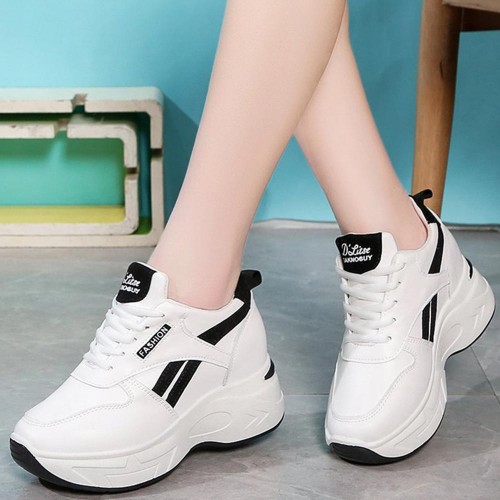 Casual Thick Bottom Lace Up Low Cut Breathable Sneakers - Black |image