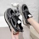 Round Toe Lace Up Chunky Heel Women Sneakers - Black |image