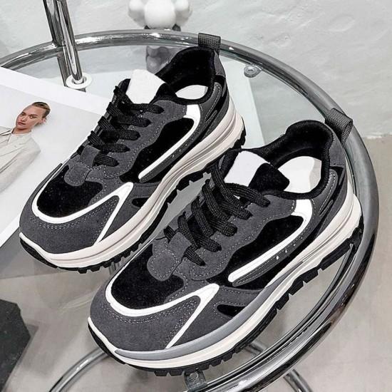 Showing image for Round Toe Lace Up Chunky Heel Women Sneakers - Black Round Toe Lace Up Chunky Heel Women Sneakers - Black |image