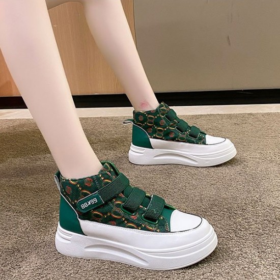 Leopard Flowers Colorful Design Velcro Closure Classy Sneakers - Green |image