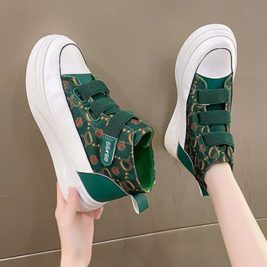 Leopard Flowers Colorful Design Velcro Closure Classy Sneakers - Green |image