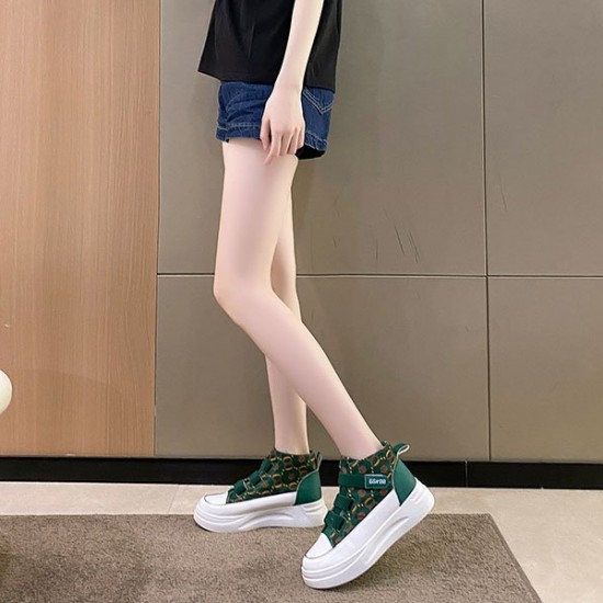 Leopard Flowers Colorful Design Velcro Closure Classy Sneakers - Green |image