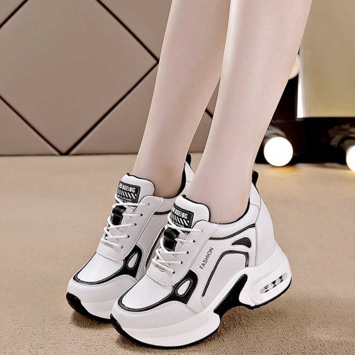 Breathable Platform Round Head Lace Up Women Sneakers Black |image