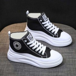 High-top Wedges Lightweight Lace Up Jogging Sneakers - Black