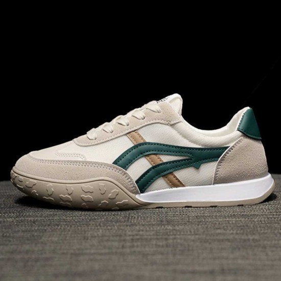 Canvas Breathable Lace Up Stripes Women Sneakers - Green |image