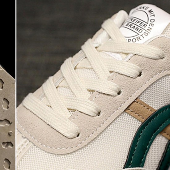 Canvas Breathable Lace Up Stripes Women Sneakers - Green |image