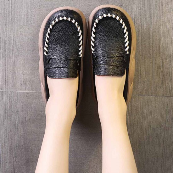 Thick Sole Loafers Slip On Women Casual Loafer Shoes Black |image