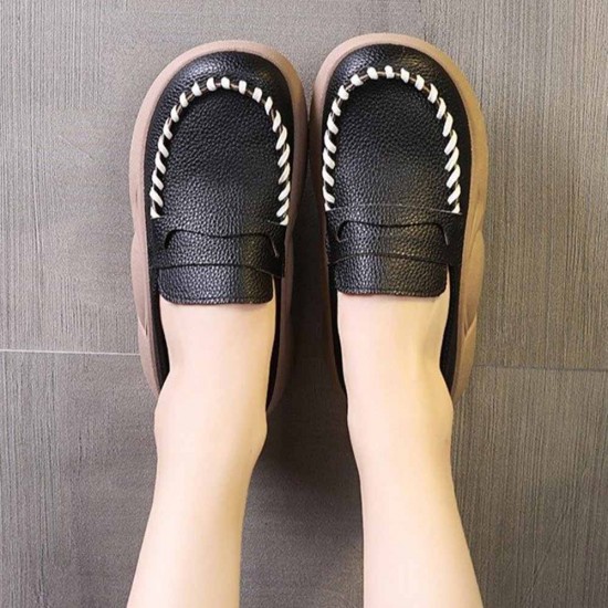 Thick Sole Loafers Slip On Women Casual Loafer Shoes Black |image