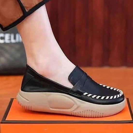 Thick Sole Loafers Slip On Women Casual Loafer Shoes Black |image