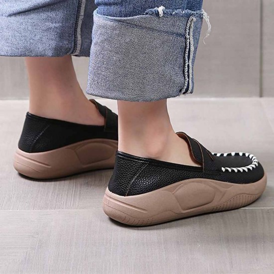 Thick Sole Loafers Slip On Women Casual Loafer Shoes Black |image
