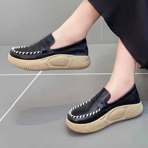 Thick Sole Loafers Slip On Women Casual Loafer Shoes Black |image