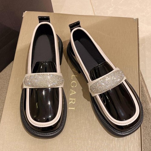 Platform Rhinestone Slip On Sponge Bottom Loafers Shoes - Black |image