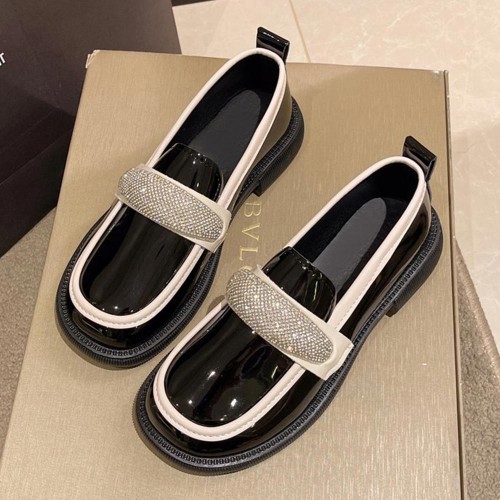 Platform Rhinestone Slip On Sponge Bottom Loafers Shoes - Black |image