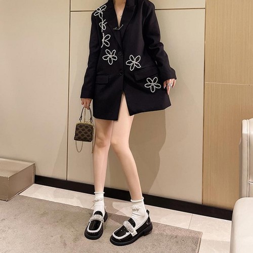 Platform Rhinestone Slip On Sponge Bottom Loafers Shoes - Black |image