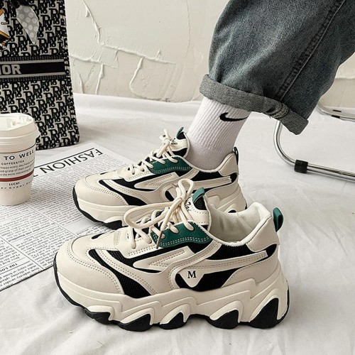 Comfort Color Block Front Chunky Lace up Sneakers - Black |image